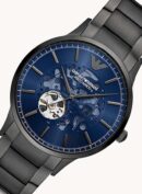 Emporio Armani Renato Automatic Blue Dial Grey Steel Strap Watch For Men - AR60056